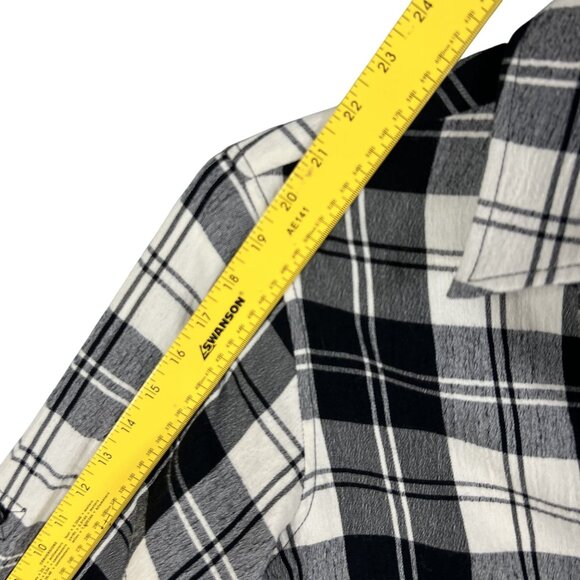Theory Women 10 Black White Tartan Plaid Button Up Tunic Shirt Virgin Wool Blend - Picture 11 of 15